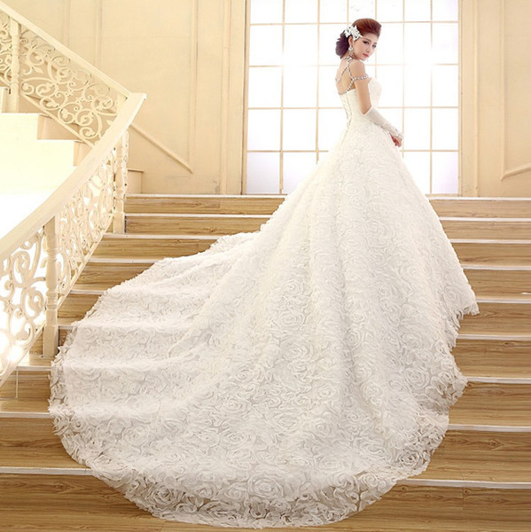 Shanghai Story Wedding dress vestidos new Korean long tailed Strapless Lace the trailing nuptial dress pregnant women can be customized