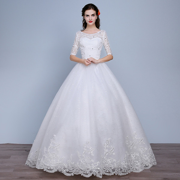 Shanghai Story Round Neck Beaded Sexy Bow Wedding Dress maternity wedding dress Plus Size Bride Ball Gown Wedding Dress Lace gowns