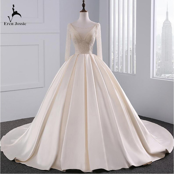 Eren Jossie Latest Simple Design Full Sleeves Lace-Up Back Formal Bridal Gown Good Quality Court Train Style