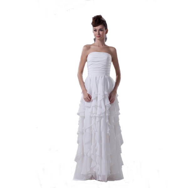 Latest Strapless Ivory Chiffon Wedding Gowns Zip Back Floor Length Beach Bridal Dress Competitive Price