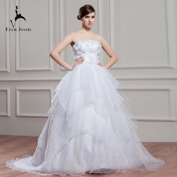 Eren Jossie New Style Ruffled White Organza Ball Gown Bridal Dress Sweep Train Good Quality Dress of Bride