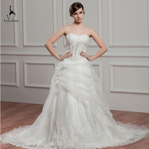 Eren Jossie Latest Gorgeous Designer Wedding Dress Court Train Ivory Organza Ball Gown of Bride