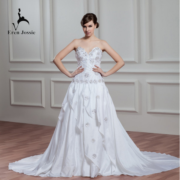 Eren Jossie White Bridal Dress Sweetheart Style Beaded Flowers 100% High Quality Designer Gown