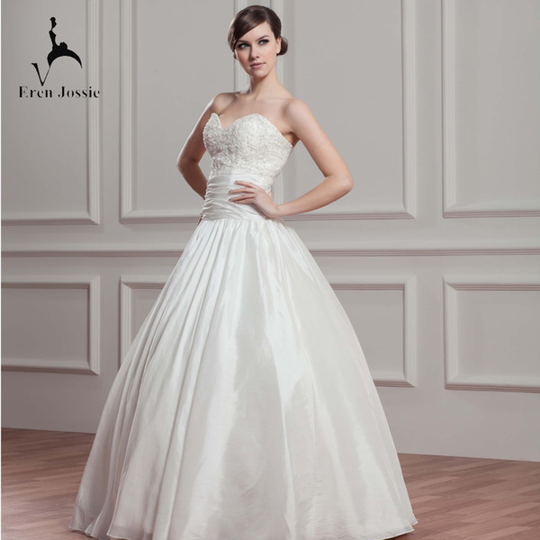 Eren Jossie Vintage Design Sweetheart Wedding Dress With Beaded Appliques Ivory Taffeta Ball Gown Zip Back