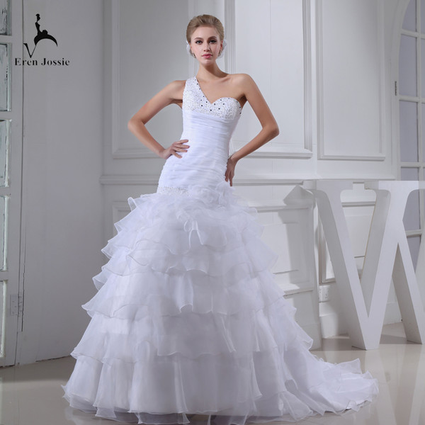 Eren Jossie New Fashion Ruffled Organza White Designer Wedding Dresses With Hand Sewing Beads One Shoulder Design