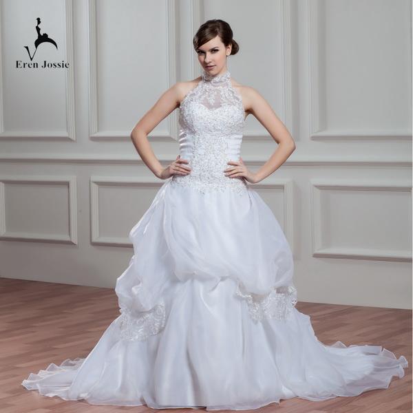 Eren Jossie Modern Style Beaded Appliques White Organza Ball Gown Royal Bridal Wedding Dress