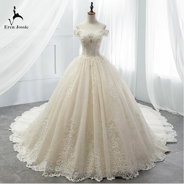 Eren Jossie Fashion Royal Cap Sleeve Style Beige Wedding Dress Cathedral Train High Quality Ladies Gown SW563