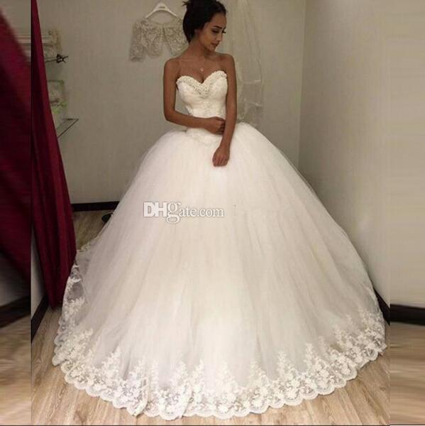 Strapless Sexy 2017 New White Beaded Lace & Tulle Ball Gown Wedding Dress vestidos de noiva Bridal Gowns Wedding Gowns for Bride