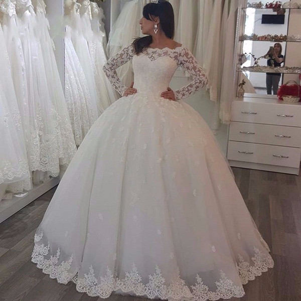 2017 Elegant Wedding Dresses Cap Sleeve Long Sleeves Lace And Appliques Ball Gowns Bridal Dresses Vestido De Noiva