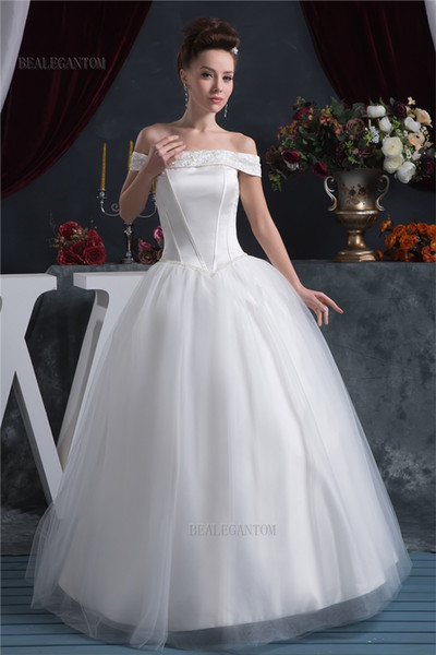 2017 New Ball Gown Wedding Dresses with Satin Organza Appliques Beaded Flowers Cheap Plus Size Bridal Gowns BM53