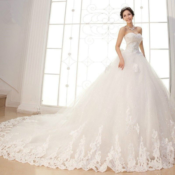 2017 Luxury Crystal Lace Ball Gown Wedding Dresses With Appliques Beading Sequins Bow Lace Up Plus Size Bridal Gowns Vestido De Novia BW09