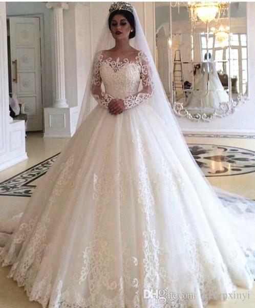 ZYLLGF Vintage Long Sleeve Wedding Dresses New Lace Applique Floor Length Illusion Ball Gown Wedding Dress Bridal Gowns Custom Made