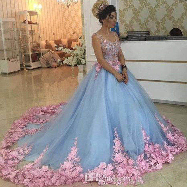 ZYLLGF New Arrival Hand Flower Ball Gown Wedding Dresses New Style V Neck Lace Up Long Tulle Bridal Gowns Dubai On Sale