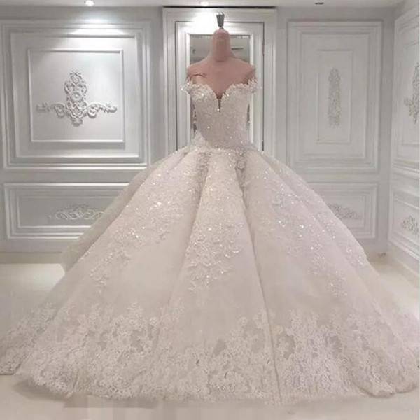 ZYLLGF Luxury Lace Ball Gown Wedding Dress Off the Shoulder Beaded Lace Appliques Bridal Gowns Long Train Wedding Gown Custom Made