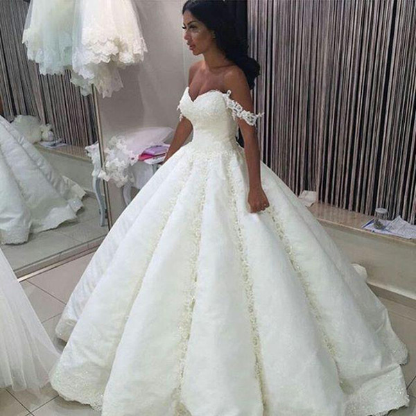 ZYLLGF 2018 Luxury Off The Shoulder Ball Gown Wedding Dresses Lace Applique Beaded Ruffles Court Train Saudi Arabia Wedding Bridal Gowns