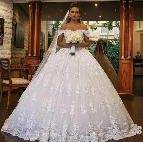 Lace Ball Gown Dubai Wedding Dresses Sweetheart Off Shoulder Beading Backless Plus Size Saudi Arabic Wedding Gowns Bridal Dresses HY4178