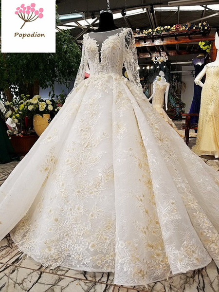 Popodion luxury wedding gown wedding gowns for bride lace wedding dresses bride dress vestido de noiva WED90472