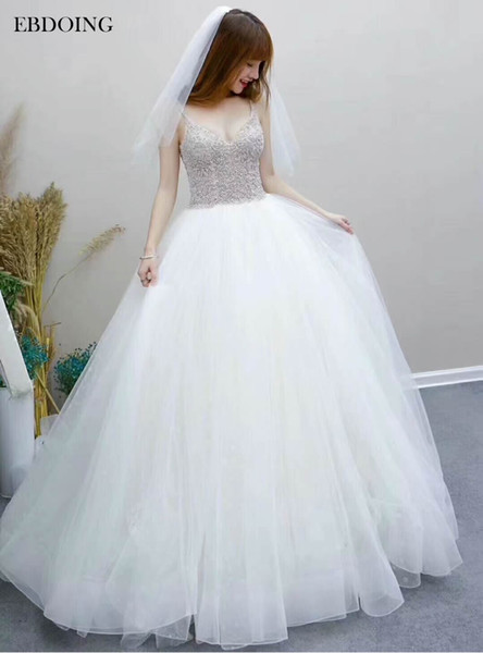 EBDOING Sexy Ball Gown Wedding Dress Sweetheart Neckline Short Sleeves Court Train Plus Size Backless Custom Made Bridal Gown