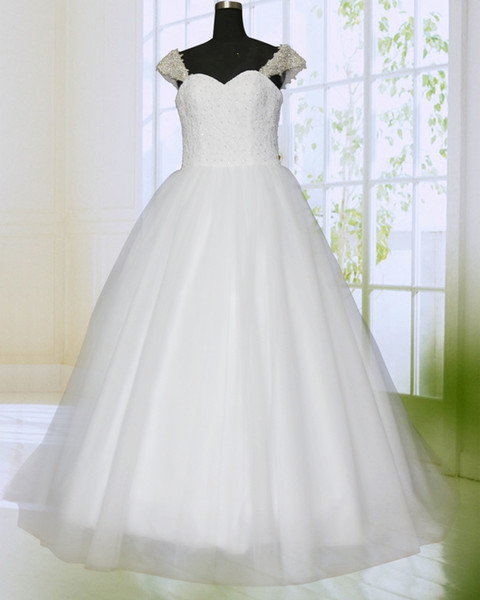 Good Quality Wedding Dress Romantic Ball Gown Sweetheart Lace Up Back Beaded Applique Bride Dresses