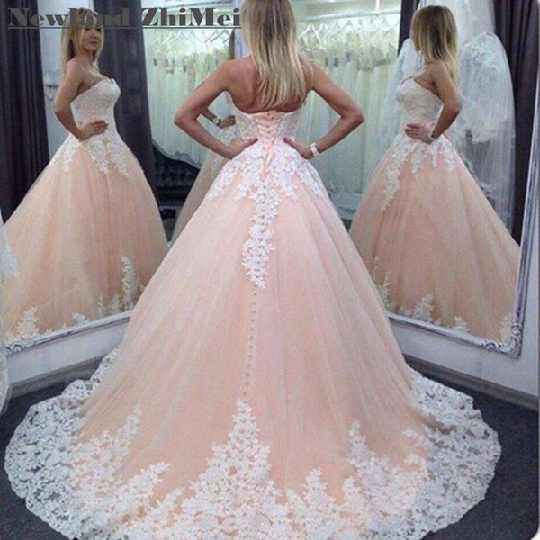 Champagne Applique Ball Gown Wedding Dresses Sexy Off Shoulder Lace Up Back Tulle Bride Gowns High Quality