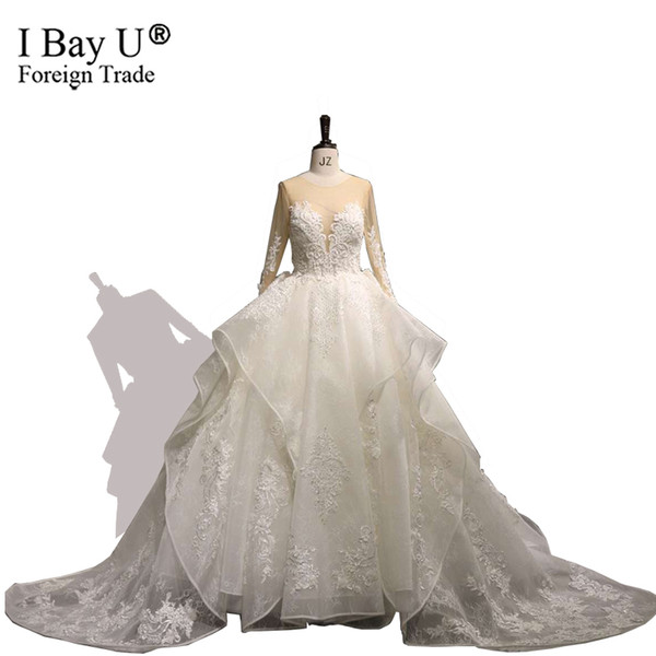 Dubai Illusion O Neck Long Sleeve Wedding Dress 2019 Plus Size Dress Ball Gown vestidos de novia