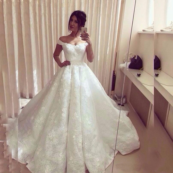 Vintage Lace Wedding Dress Arabic Style Bridal Gowns Vestidos De Novia White Ivory Ball Gown 2017 New Wedding Dresses Bridal Gowns 758