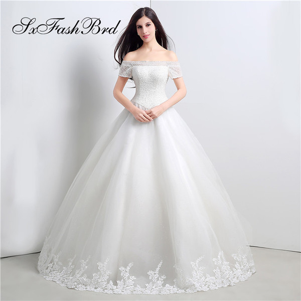 Elegant Dress Boat Neck Short Sleeves Ball Gown Tulle Long Wedding Party Bride Dresses for Women Wedding Dress Gown