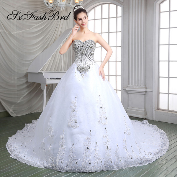 Elegant Dress Sweetheart With Bling Crystals Ball Gown Floor Length Tulle Long Wedding Party Bride Dresses for Women Wedding Dress Gown