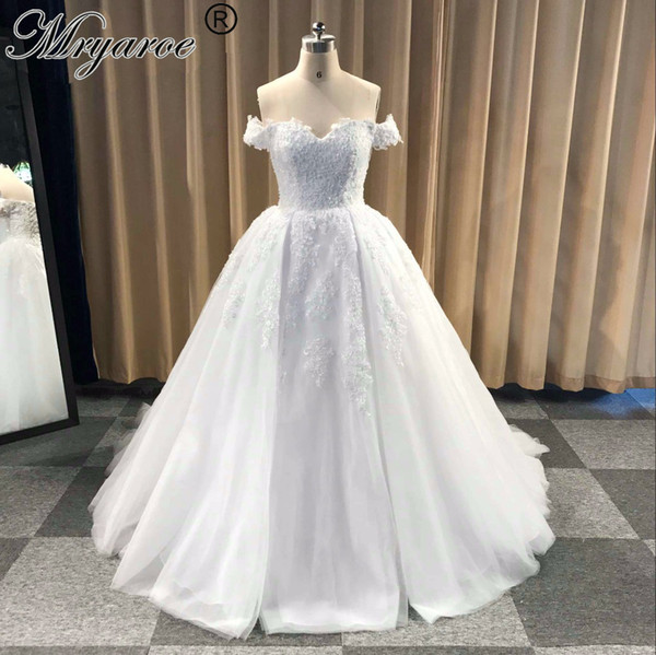 Mryarce Real Picture Elegant Off The shoulder White Ball Gown Wedding Dress Lace Appliqued Beading Plus Size Bridal Gowns