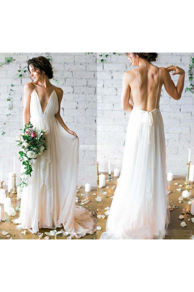 Sexy Sheath Chiffon Wedding Dress V Neck Spaghetti Straps robe de mariée vintage wedding dresses occasion dresses BBG020