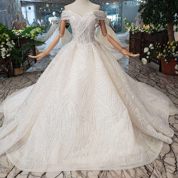 2022Newest Design Lebanon Wedding Dresses Sexy Sweetheart Neck Short Sleeve Sequins Wedding Gowns Lace Up Back Crystal Garden Bridal Gowns