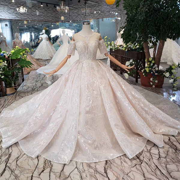 2022Lebanon Half Sleeve Wedding Dresses Illusion O Neck Open Keyhole Back Pearl Crystal Collar Applique Pattern Sequins Garden Wedding Gown