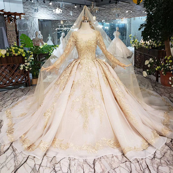 2022Saudi Arabia Long Tulle Veil Wedding Dresses Illusion Neckline Long Sleeve Backless Elegant Applique Sequins Chapel Train Bridal Gowns