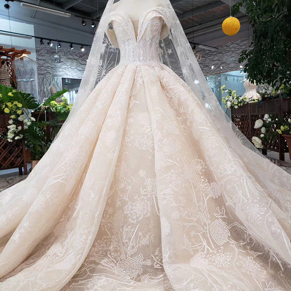 2022Newest Sheer Sweetheart Neck Wedding Dresses Lace Up Back Illusion Neckline Long Tulle Veil Exquisite Applique Pearl Wedding Gowns