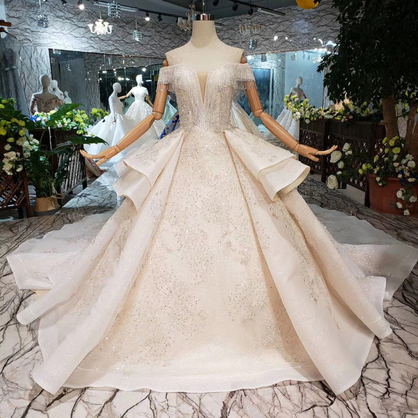 2022Lebanon Deep V Neck Wedding Dresses Tassel Shoulder Off Backless Long Sheer Lace Veil Cascading Ruffles Sequins Garden Wedding Gowns