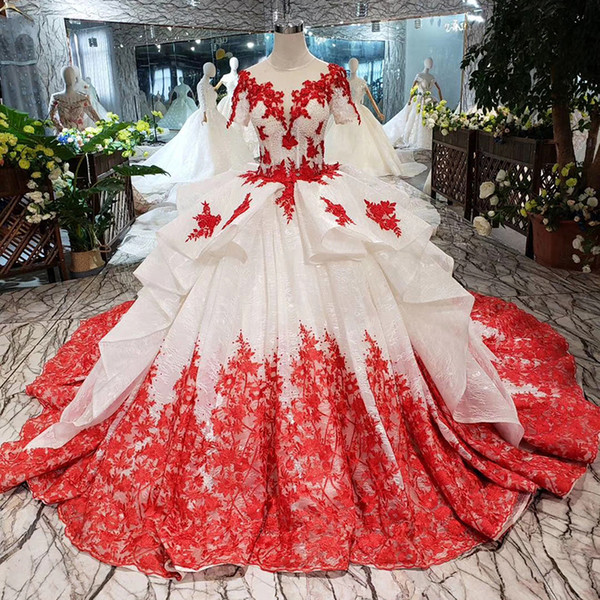 2022Lebanon Sexy Deep V Neck Wedding Dresses Short Sleeve Lace Up Back Cascading Ruffles 3D Floral Applique Country Garden Wedding Gowns