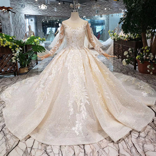 2022Latest Bohemian Backless Wedding Dresses Long Tulle Sleeve Illusion Neckline Pearl Elegant Applique Pattern Sequins Garden Wedding Gown