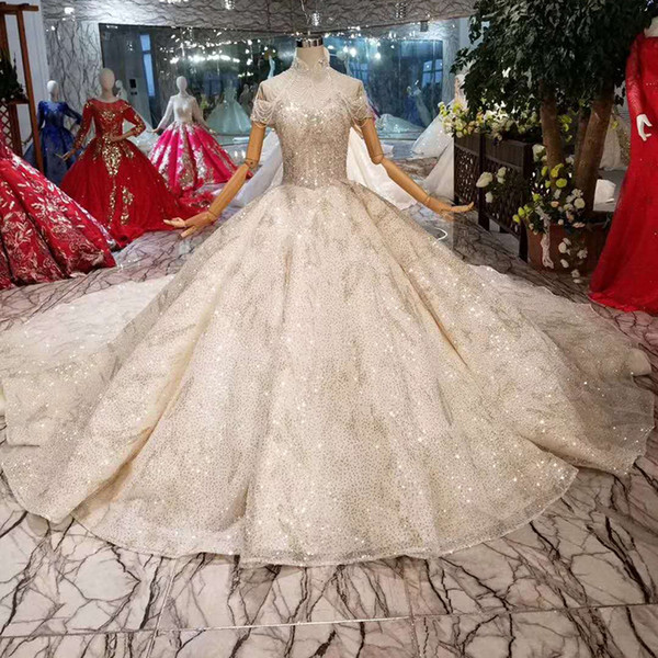 High Quality Shiny Wedding Dresses With Detachable High Shoulder Train Off The Shoulder Crystal Ball Gown Hand Work Wedding Gowns Dubai