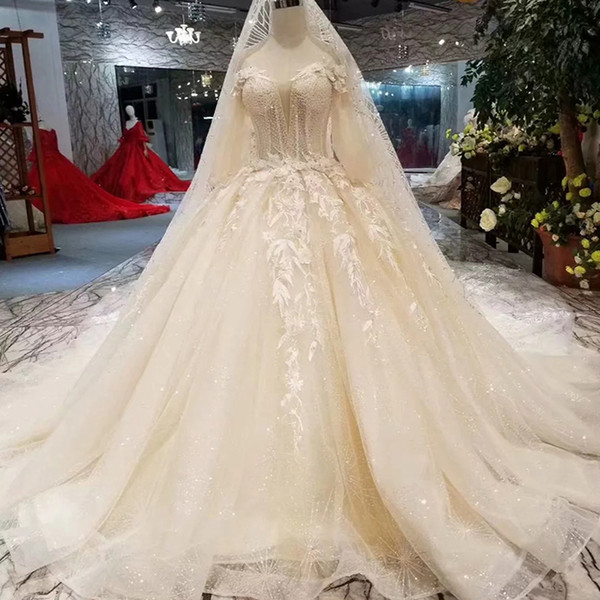 Princess Flowers Wedding Gown With Wedding Veil Off The Shoulder Half Sleeves Wedding Dresses Ball Gown From Real Factory 2022Newest Design