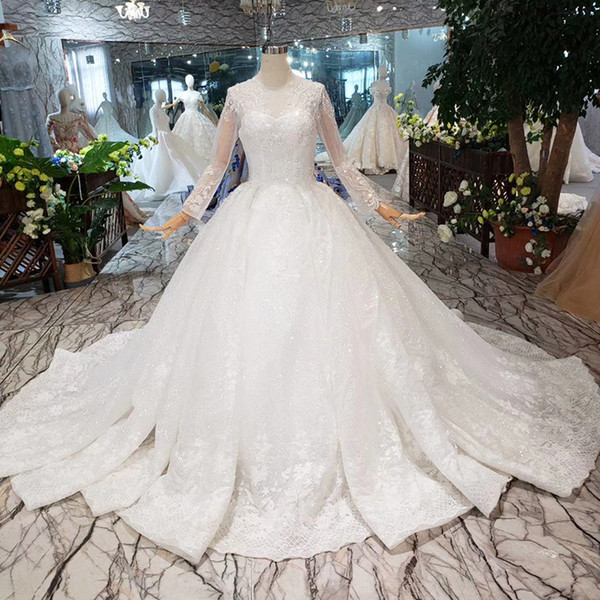 2022Bohemian Patterns Wedding Dress Long Tulle Sleeve Lace Up Back 3D Floral Applique Illusion Neckline Sequins Crystal Beach Wedding Gowns