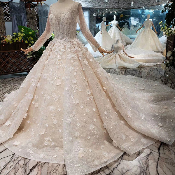 2022Newest Long Sheer Sleeve Wedding Dresses Illusion Deep V Neck Open Keyhole Back Exquisite Hand Made Applique Sequins Pearl Bridal Gowns