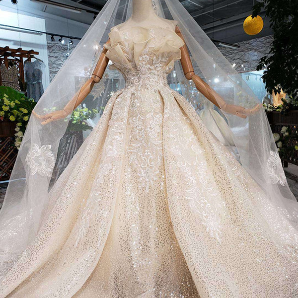 2022Newest Design Shell Chest Wedding Dresses Strapless Exquisite Applique Shining Sequins Wedding Gowns Long Tulle Veil Garden Bridal Gown