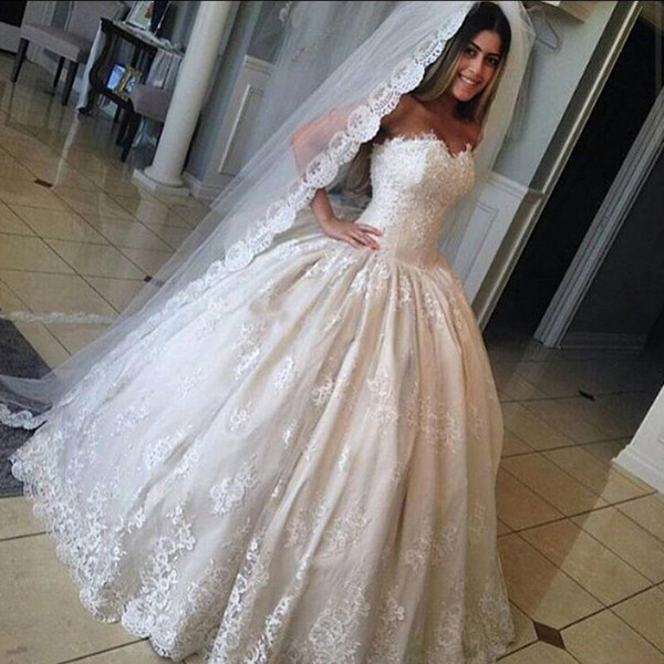 High Quality Lace Ball Gown Wedding Dresses Custom Make Sweetheart Appliques Robe de soriee Bridal Gowns