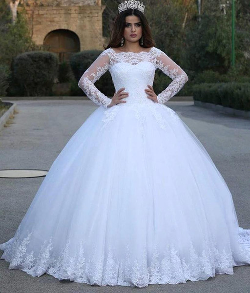 Vintage Arabic Dubui Long Sleeves Ball Gown Wedding Dresses Elegant Off Shoulder Appliques Ruched Long Bride Wedding Gowns BC0232