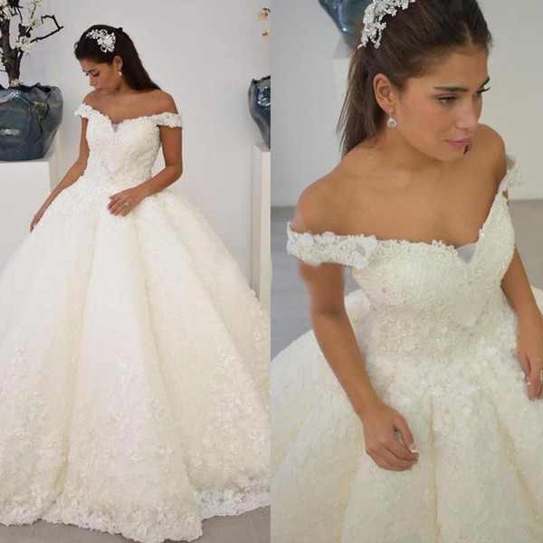 Lace up Off Shoulder Ball Gowns Wedding Dresses Vintage Beaded Full Lace 2022Wedding Gowns Floor Length Spring Bridal Gowns