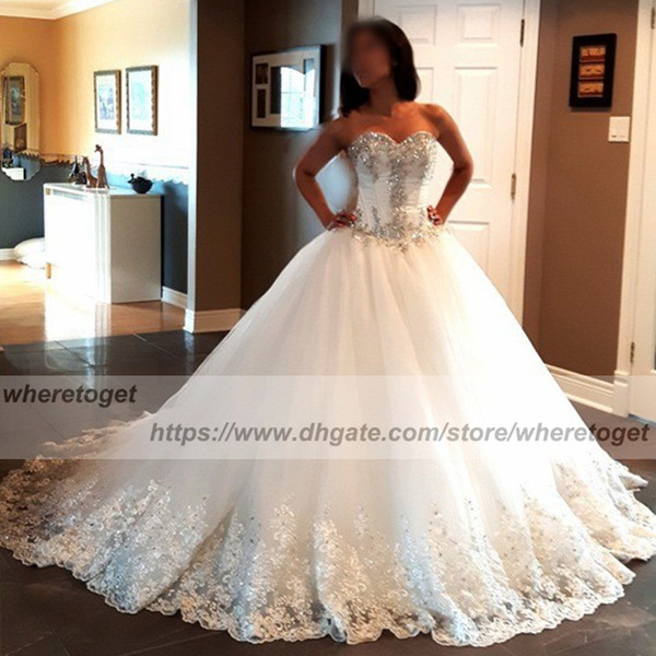 Luxurious Ball Gown Corset Wedding Dresses Puffy Sweetheart lace bling bling beads bandages Plus Size Wedding Gowns Bridal Dresses