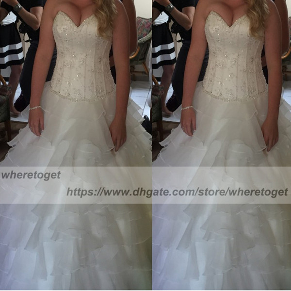 Luxurious Ball Gown Wedding Dresses Sweetheart Cascading Ruffles organza tiered skirt lace beads Plus Size Wedding Gowns Bridal Dresses