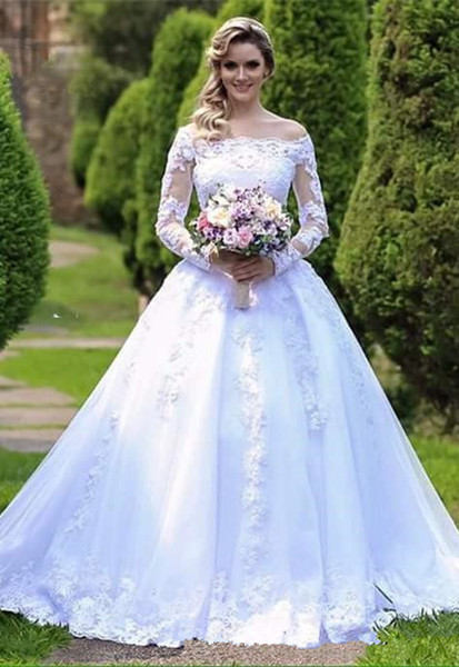 Modest Country Long Sleeves Wedding Dresses Ball Gown Vestidos De Novia Bridal Gowns Sweep Train Weddings Dress