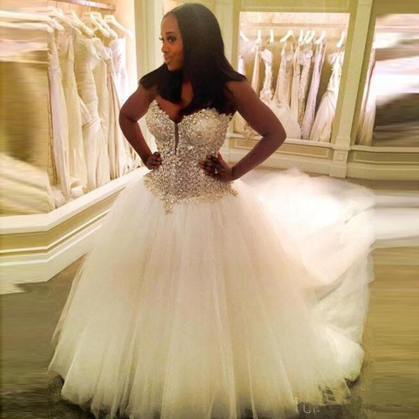 Luxury New White Beaded Tulle Wedding Ball Gowns Long Bridal Church Formal Dresses within Petticoat Lace Ball Dress