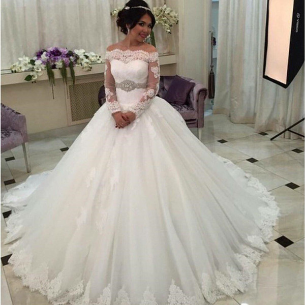 Ball Gown Bateau Lace Wedding Dress with Sleeve For Bride Elegant Plus Size Princess Bridal Gown Special Occasion Bridesmaid Party